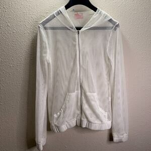 Wishful Thinking Women White Mesh Hooded full Zip Jacket Size S